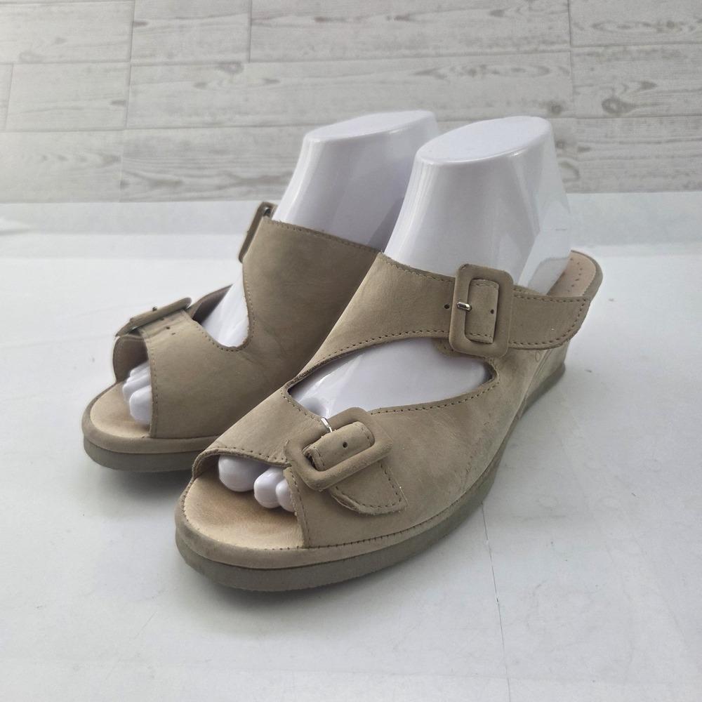 Spring Step Wedge Sandals Womens 10 Tan Nubuck Slip On Comfortcore Boho Casual
